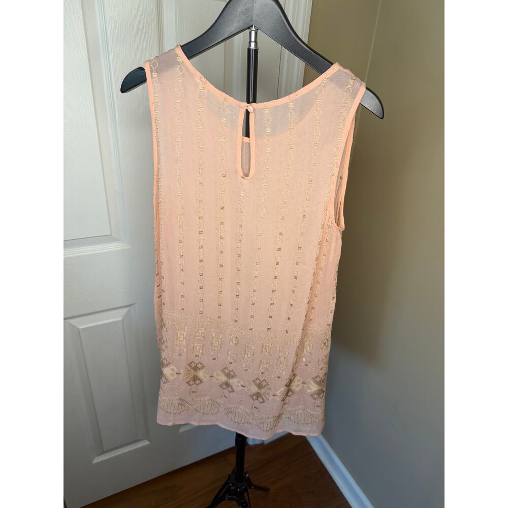 Floreat Anthropologie Sleeveless Blouse S Pink Beaded Embroidered Sheer Boho - Picture 2 of 4